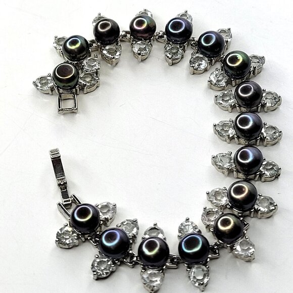 Stunning Black Pearls with Crystals Bracelet - One Of A Kind - Picture 3 of 13